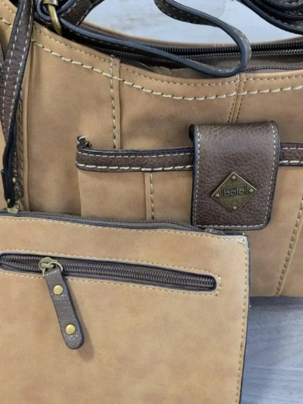Brown hobo crossbody bag with wristlet by Bolo NWT